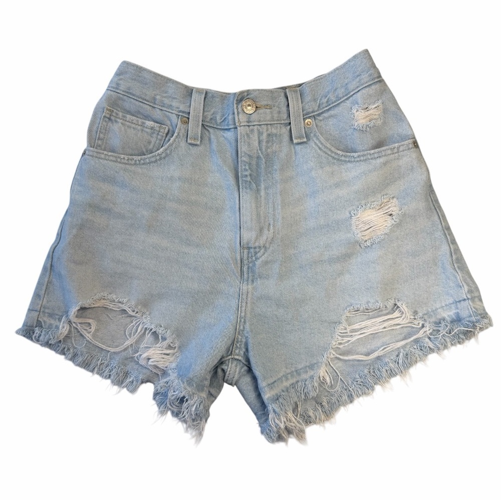 ✅ Levi's Light Blue Distressed Frayed Denim Shorts high waist size 28